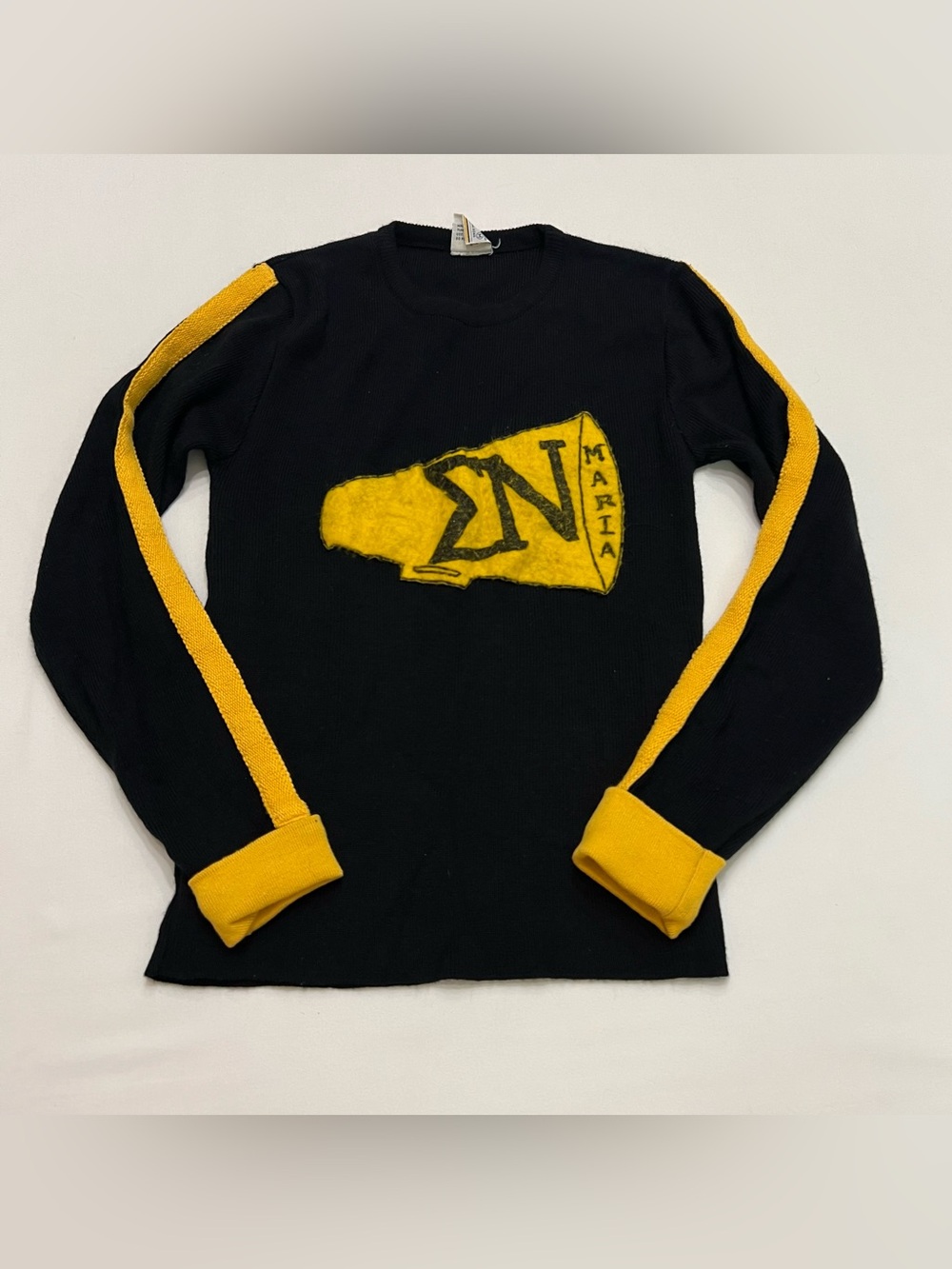 Vintage 50s Sigma Nu Fraternity Cheer Sweater Sz Med Felt Greek Letter Patch